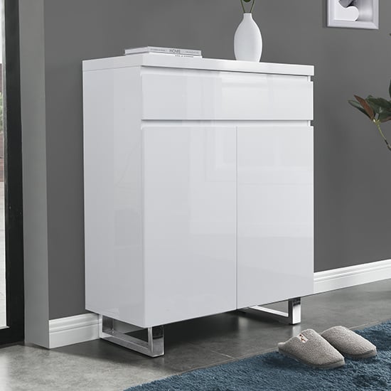 Read more about Sydney high gloss shoe cabinet with 2 door 1 drawer in white