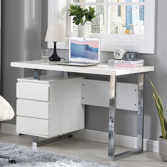 Read more about Sydney high gloss computer desk with 3 drawers in white