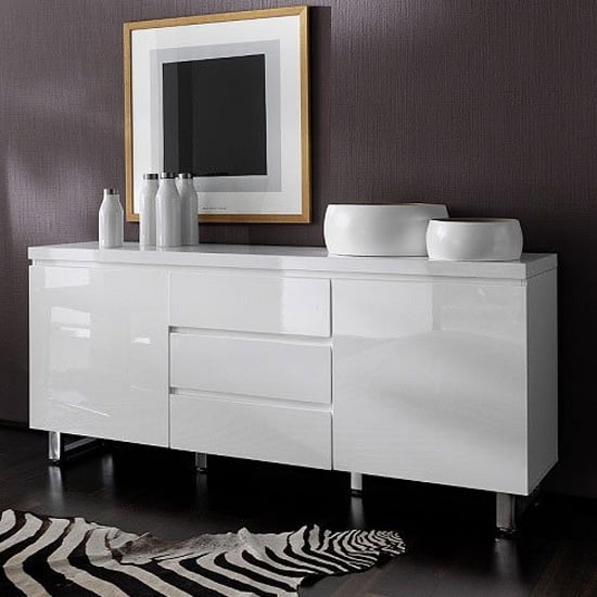 Product photograph of Sydney Large High Gloss Sideboard With 2 Door 3 Drawer In White from Furniture in Fashion
