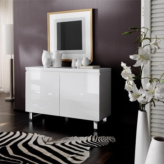 Product photograph of Sydney Small High Gloss Sideboard With 2 Doors In White from Furniture in Fashion