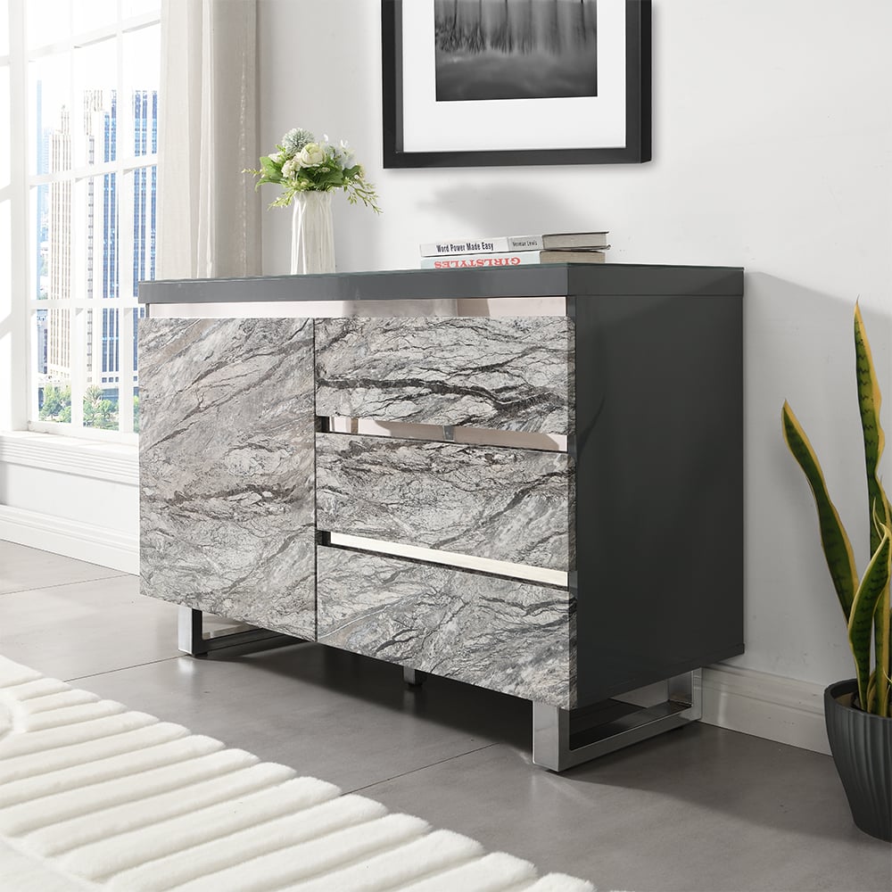 Product photograph of Melange Sydney Small Sideboard With 1 Door 3 Drawer In Grey from Furniture in Fashion