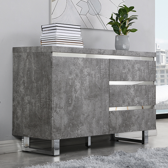 Product photograph of Sydney Small Sideboard With 1 Door 3 Drawer In Concrete Effect from Furniture in Fashion