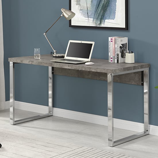 Product photograph of Sydney Wooden Laptop Desk In Concrete Effect With Chrome Frame from Furniture in Fashion