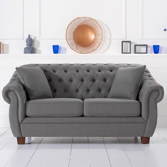 Sylvan Chesterfield Style Fabric 2 Seater Sofa In Grey Linen ...