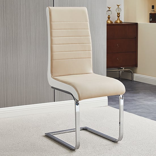 Product photograph of Symphony Faux Leather Dining Chair In Taupe And White from Furniture in Fashion