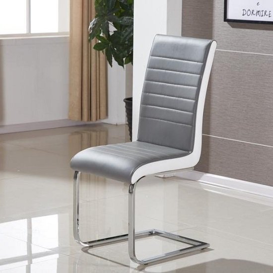 Symphony Dining Chair In Grey And White PU With Chrome Base | FiF