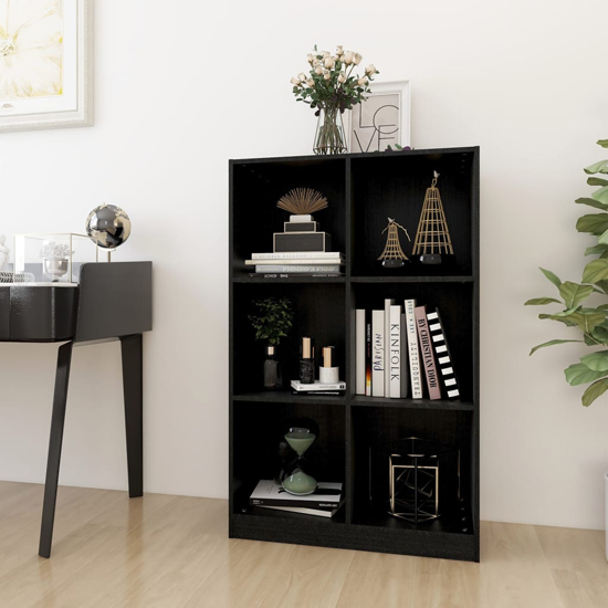 Product photograph of Taban Pinewood Bookcase With 6 Shelves In Black from Furniture in Fashion