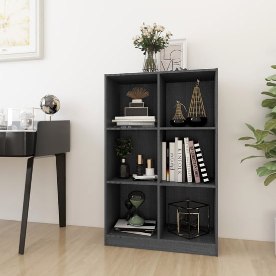 Read more about Taban pinewood bookcase with 6 shelves in grey