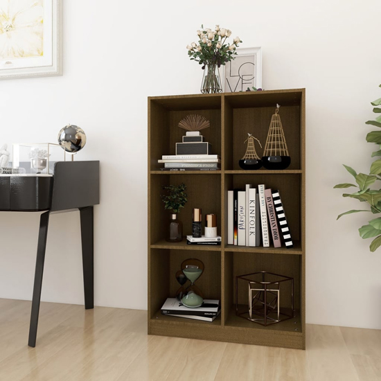 Read more about Taban pinewood bookcase with 6 shelves in honey brown