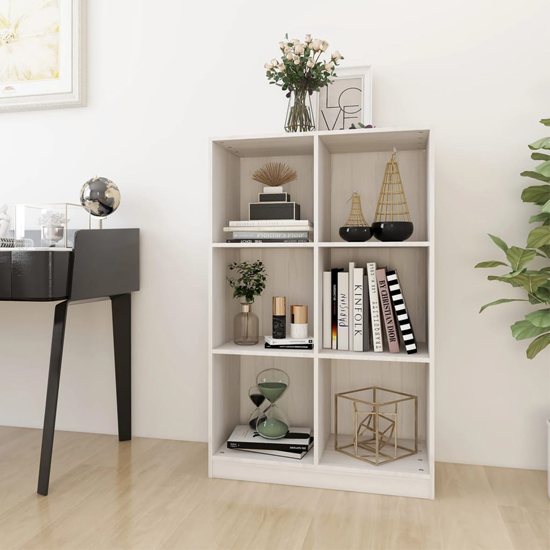 Product photograph of Taban Pinewood Bookcase With 6 Shelves In White from Furniture in Fashion
