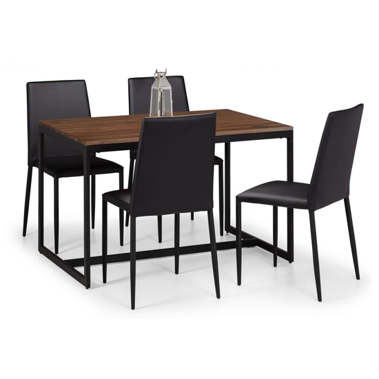 Product photograph of Tacita Wooden Dining Table In Walnut 4 Jeneil Black Chairs from Furniture in Fashion