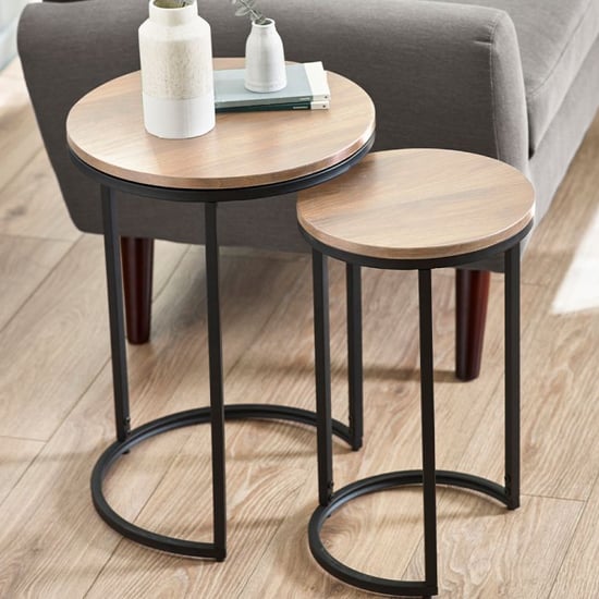 Read more about Tacita round wooden nest of side tables in sonoma oak
