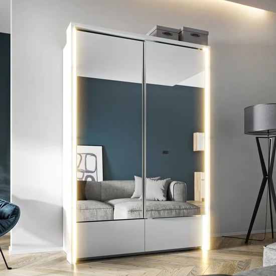 Product photograph of Tacoma Mirrored Wardrobe 2 Sliding Doors In White With Led from Furniture in Fashion