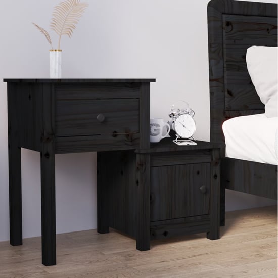 Read more about Tadria pinewood bedside cabinet with 1 door 1 drawer in black
