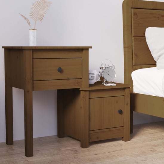 Read more about Tadria pinewood bedside cabinet with 1 door 1 drawer in brown