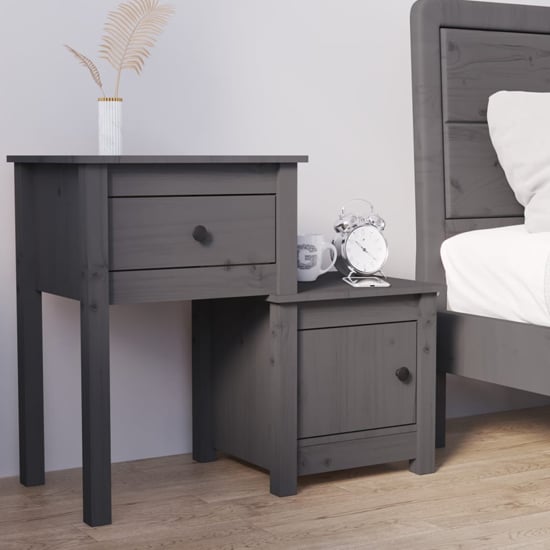 Read more about Tadria pinewood bedside cabinet with 1 door 1 drawer in grey