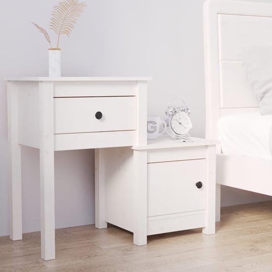 Read more about Tadria pinewood bedside cabinet with 1 door 1 drawer in white