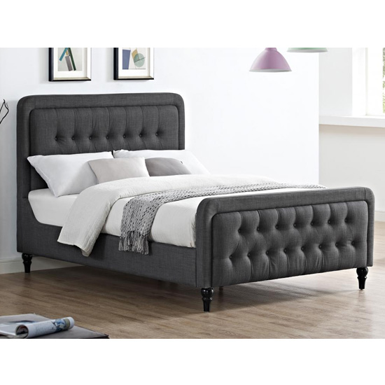 Product photograph of Taniel Linen Fabric Double Bed In Grey from Furniture in Fashion