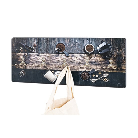 Read more about Tahoe wooden wall hung 5 hooks coat rack in coffee print