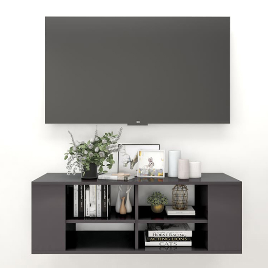Product photograph of Taisa High Gloss Wall Hung Tv Stand With Shelves In Grey from Furniture in Fashion