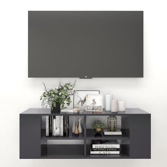 Product photograph of Taisa Wooden Wall Hung Tv Stand With Shelves In Grey from Furniture in Fashion