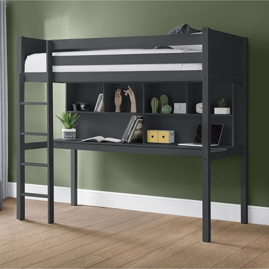 Takako Wooden Highsleeper Bunk Bed With Desk In Anthracite | Furniture ...