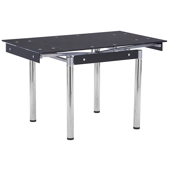 Product photograph of Tallis Extending Black Glass Dining Table With Chrome Legs from Furniture in Fashion