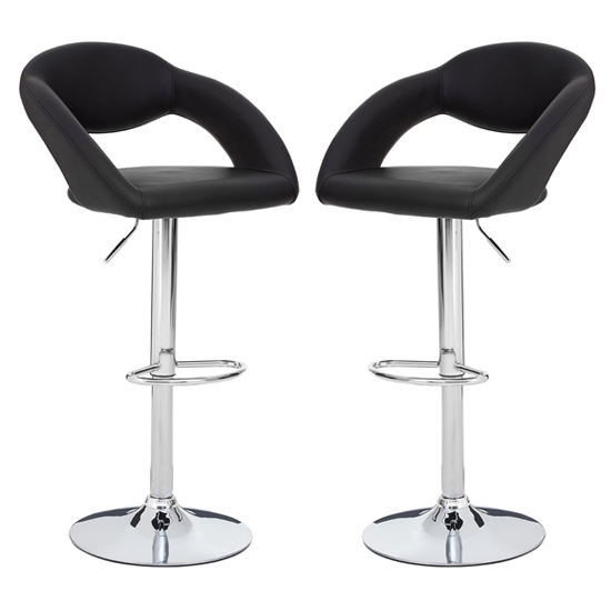 Product photograph of Talore Black Faux Leather Bar Chairs With Chrome Base In A Pair from Furniture in Fashion