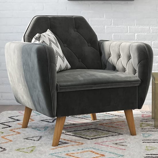 Photo of Taluka memory foam velvet armchair with wooden legs in grey