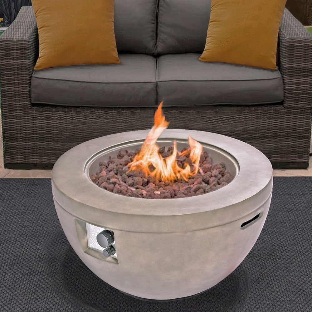 Read more about Tampere faux stone burning fire pit with grilling in light grey