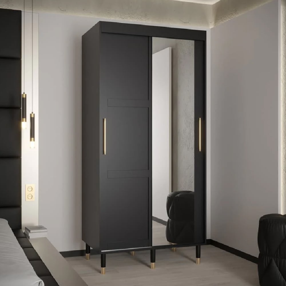 tarboro mirrored wardorbe 100cm with 2 sliding doors in black