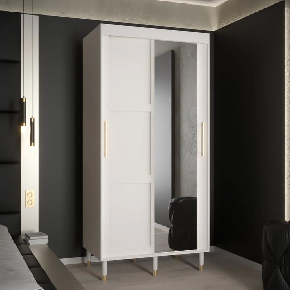 tarboro mirrored wardorbe 100cm with 2 sliding doors in white