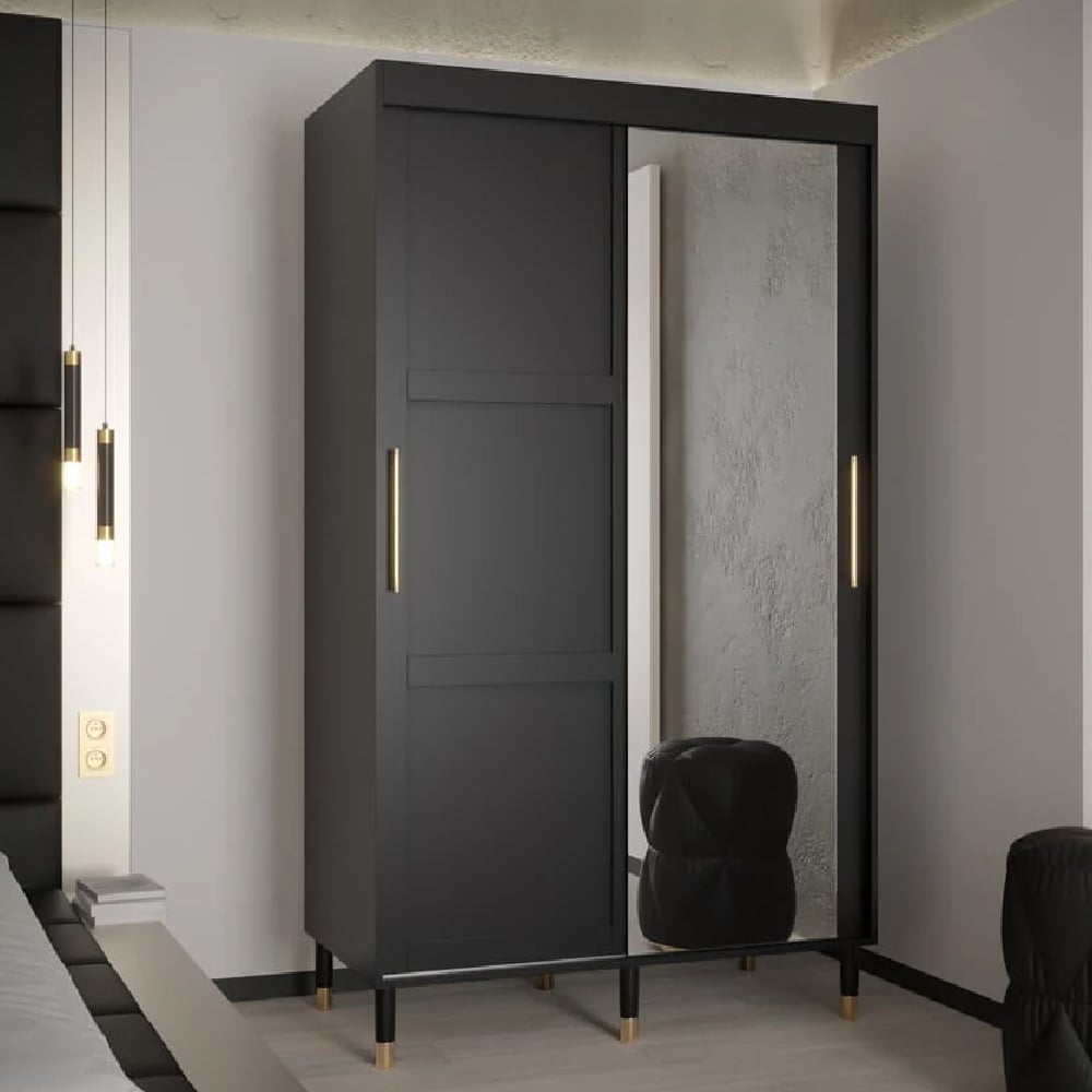 tarboro mirrored wardorbe 120cm with 2 sliding doors in black