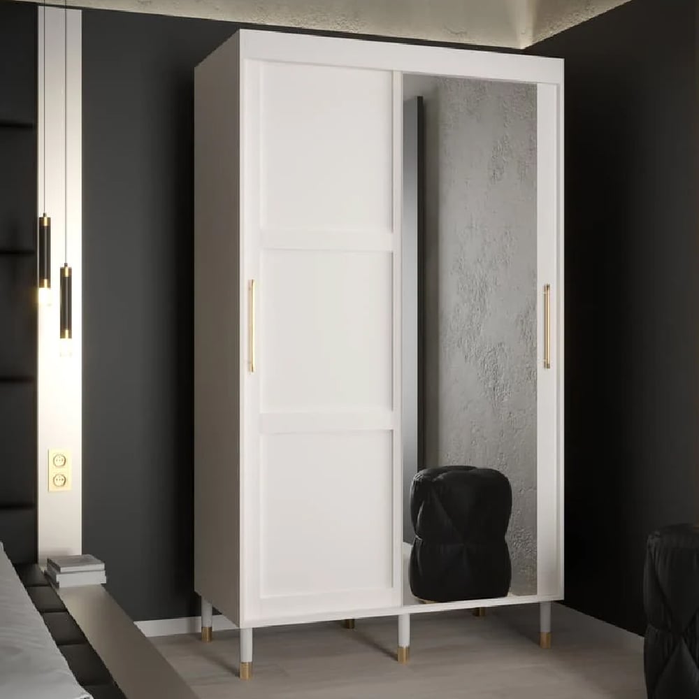 tarboro mirrored wardorbe 120cm with 2 sliding doors in white