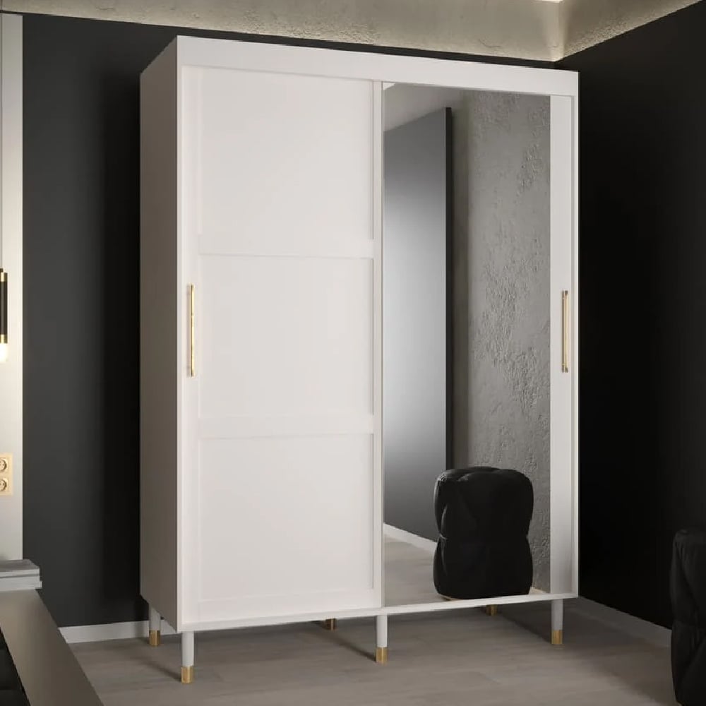 tarboro mirrored wardorbe 150cm with 2 sliding doors in white