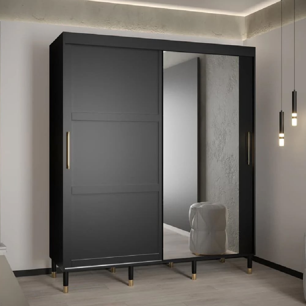 tarboro mirrored wardorbe 180cm with 2 sliding doors in black