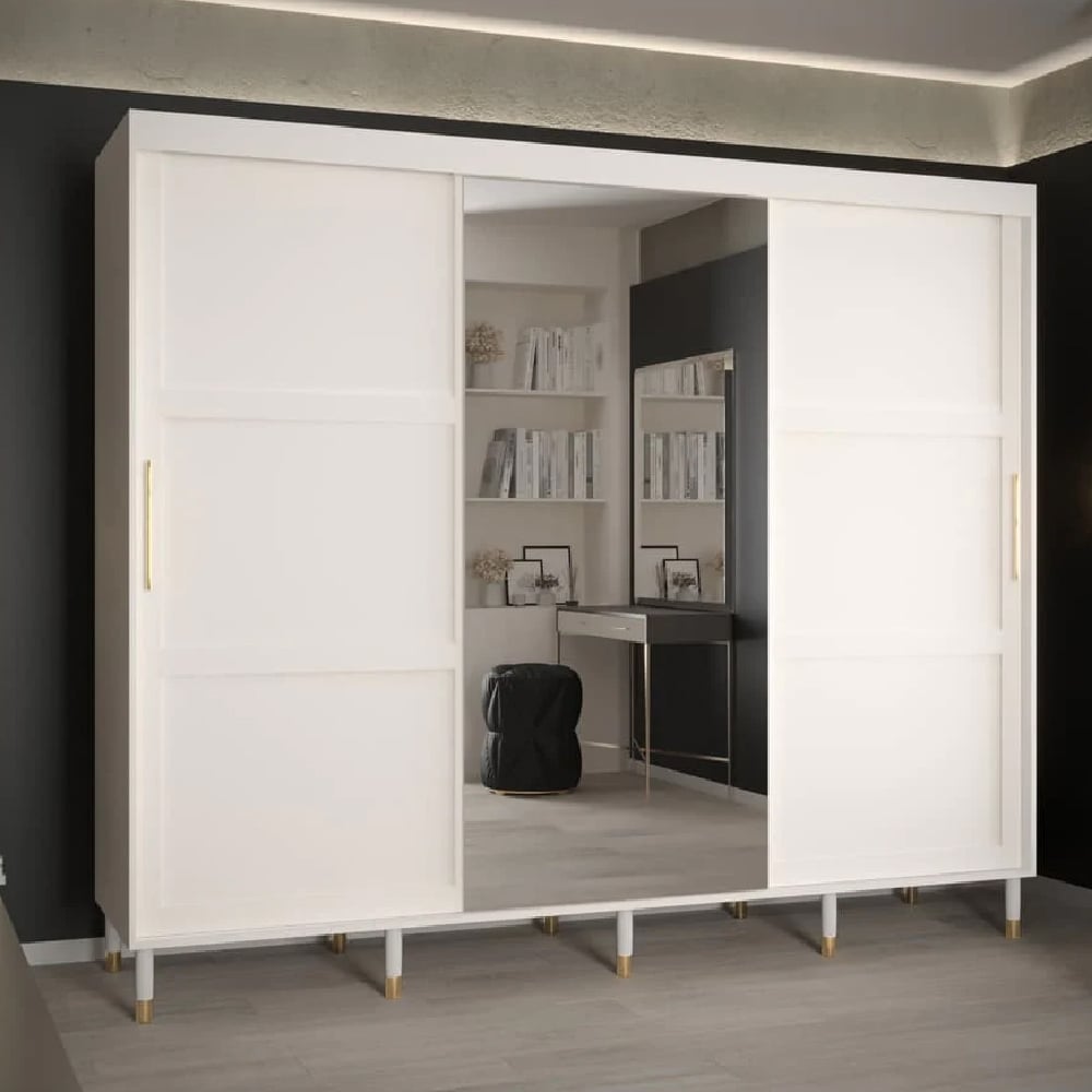 tarboro mirrored wardorbe 250cm with 3 sliding doors in white