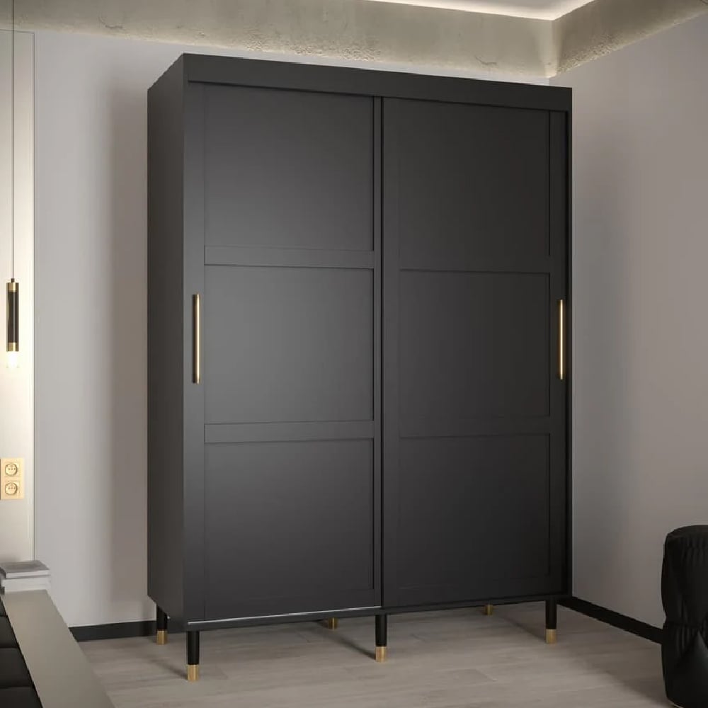 tarboro wooden 150cm wardrobe with 2 sliding doors in black