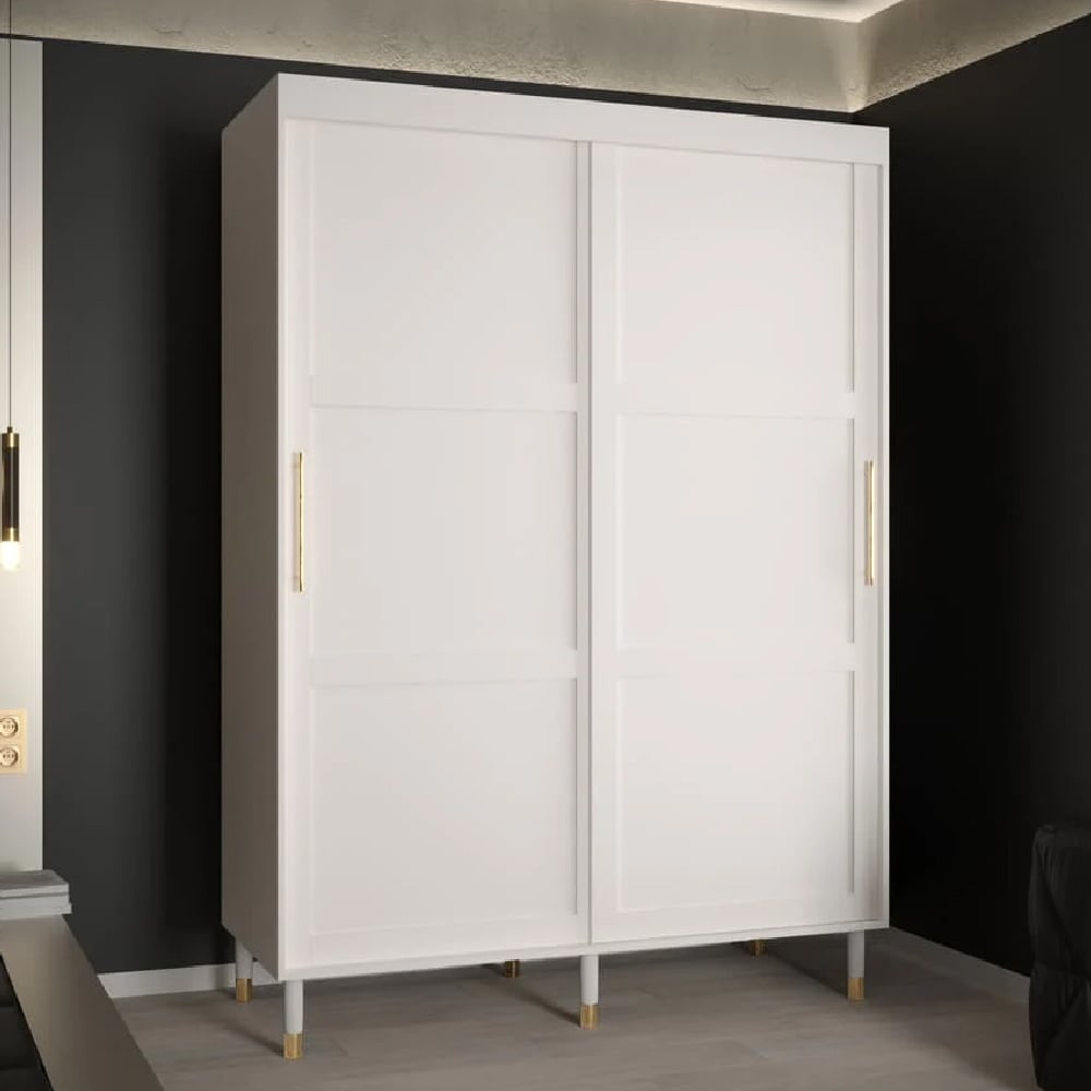 tarboro wooden 150cm wardrobe with 2 sliding doors in white