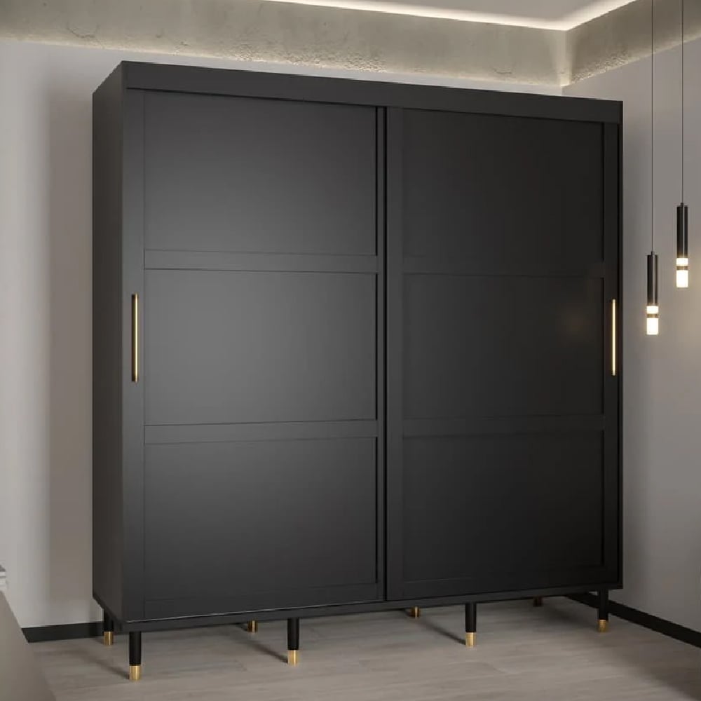 tarboro wooden wardrobe 200cm with 2 sliding doors in black