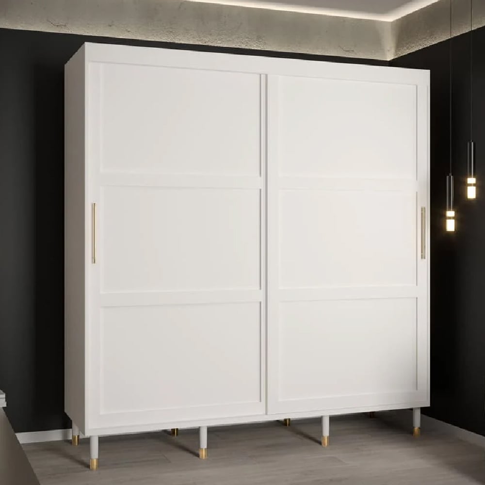 tarboro wooden wardrobe 200cm with 2 sliding doors in white