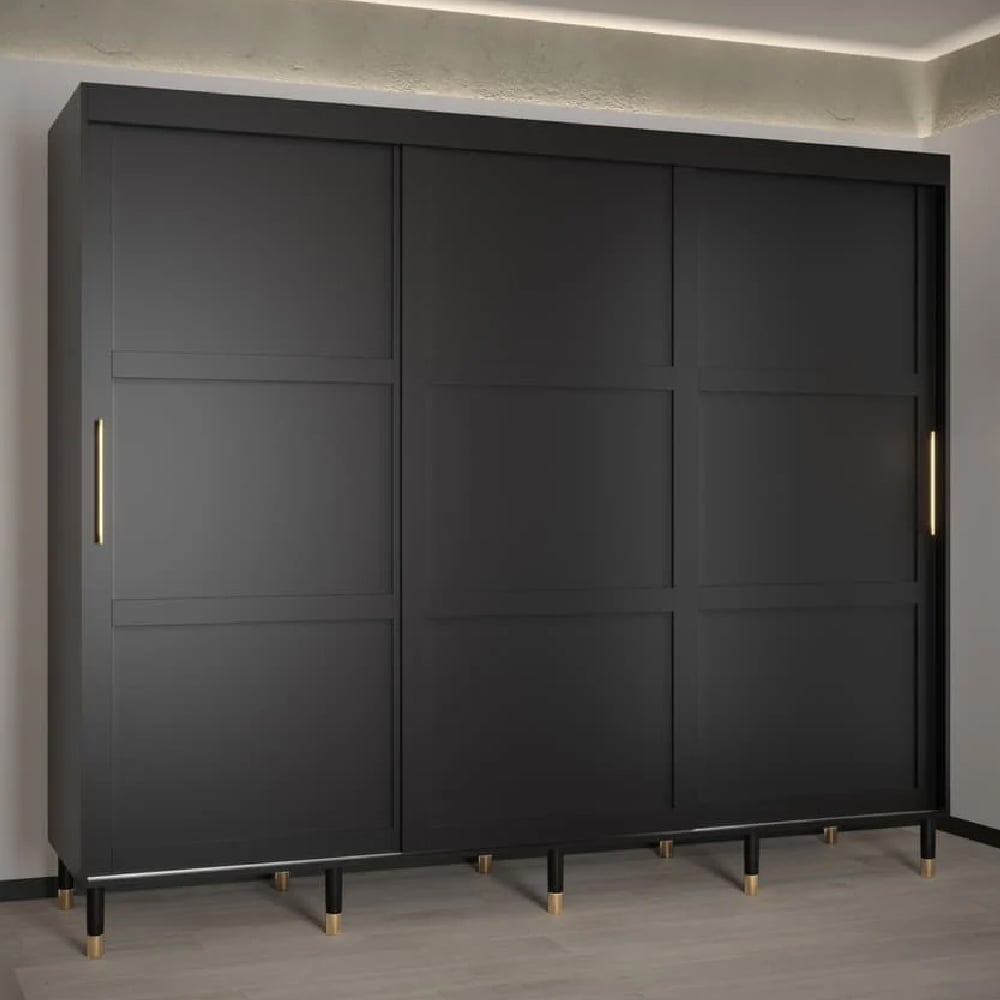 tarboro wooden wardrobe 250cm with 3 sliding doors in black