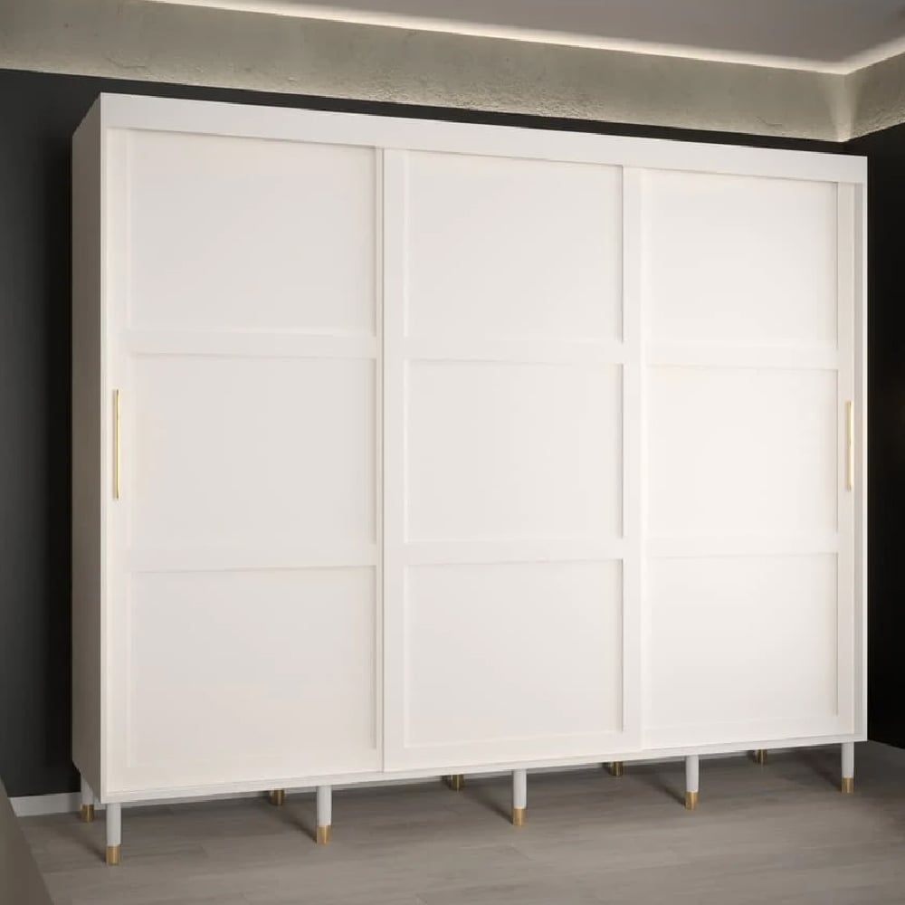 tarboro wooden wardrobe 250cm with 3 sliding doors in white