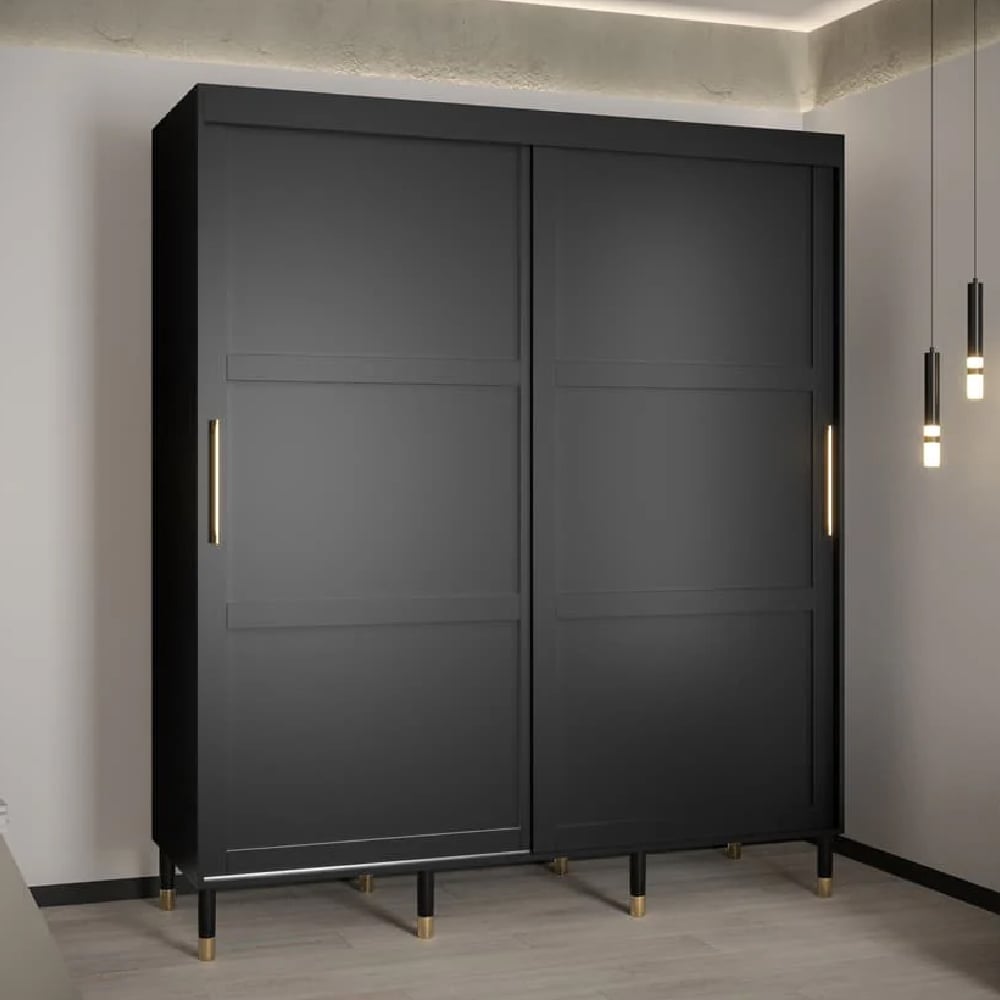 tarboro wooden 180cm wardrobe with 2 sliding doors in black