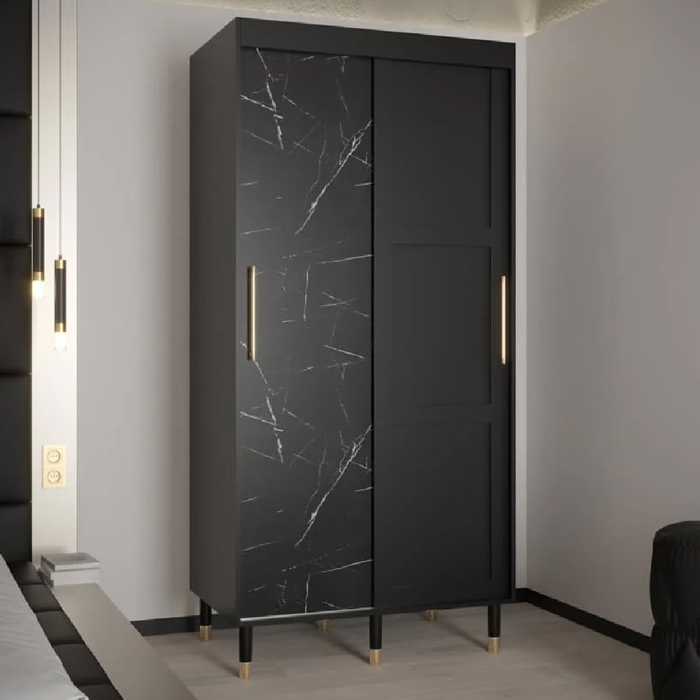 tarboro wooden wardrobe 100cm with 2 sliding doors in black