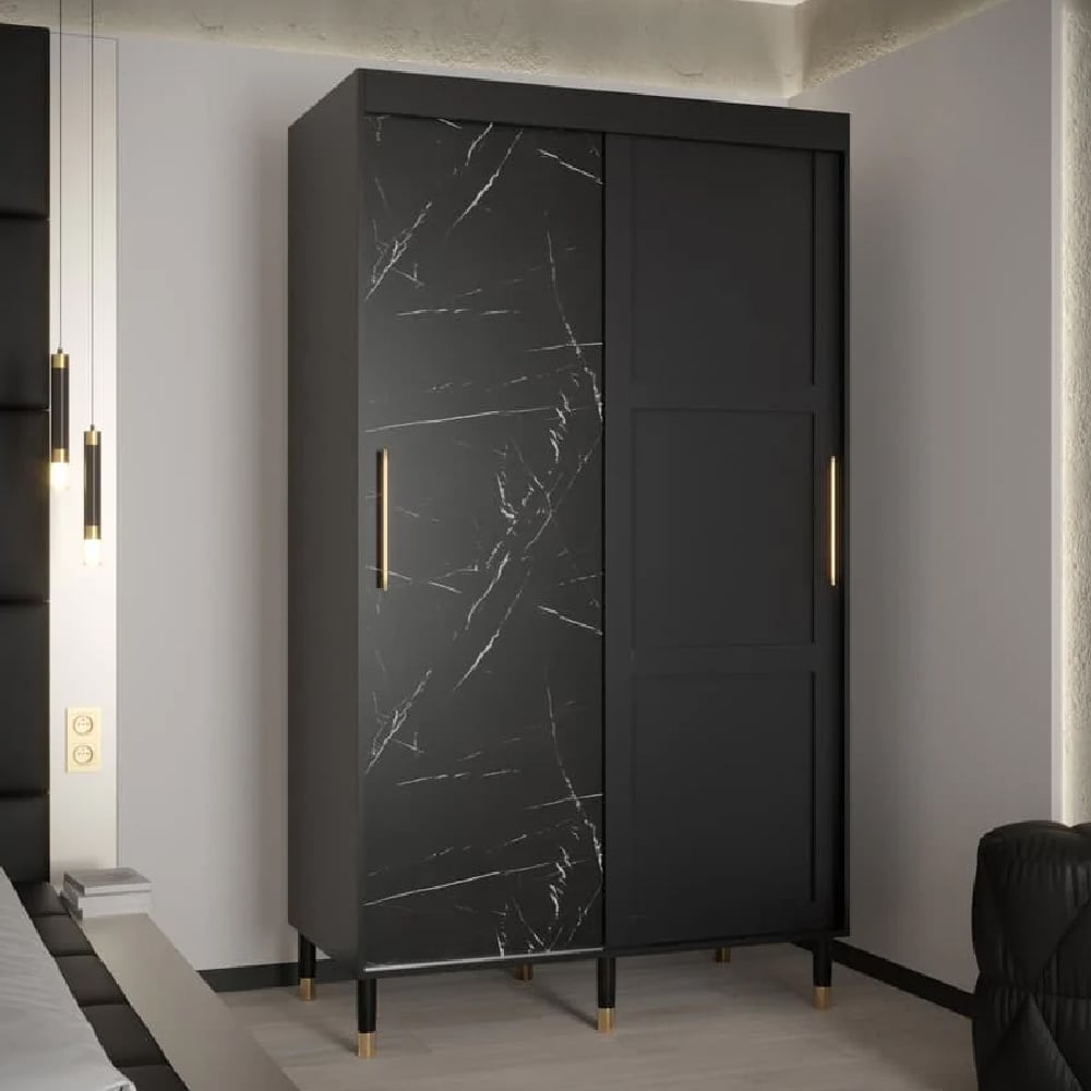 tarboro wooden wardrobe 120cm with 2 sliding doors in black