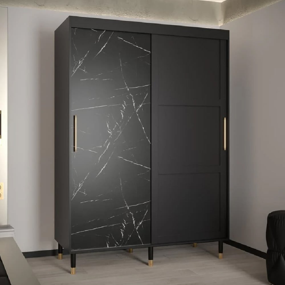 tarboro wooden wardrobe 150cm with 2 sliding doors in black