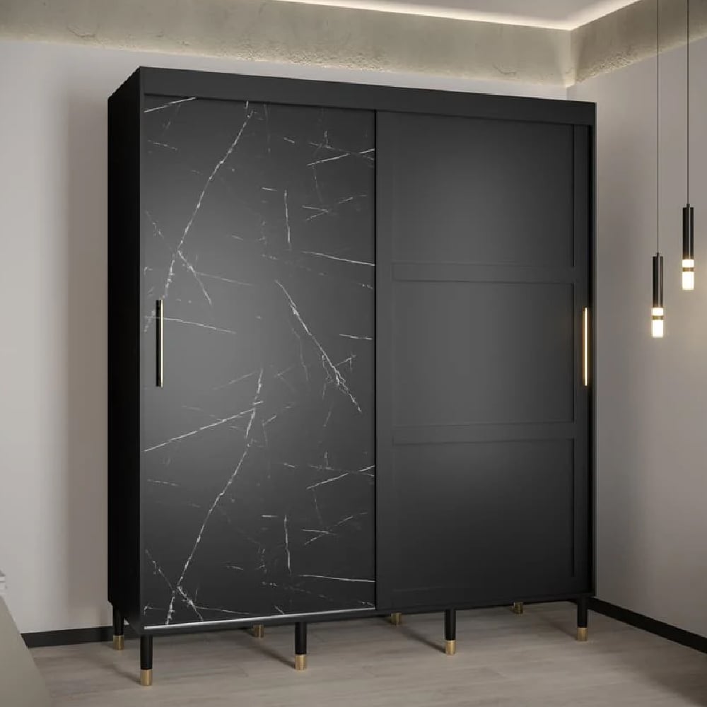 tarboro wooden wardrobe 180cm with 2 sliding doors in black