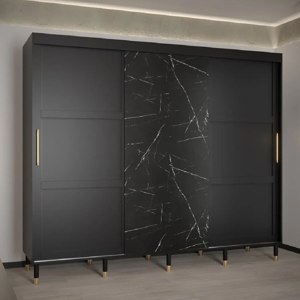 tarboro wooden wardrobe large with 3 sliding doors in black