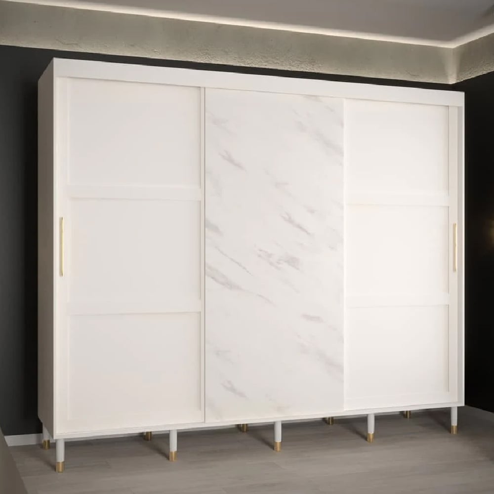 tarboro wooden wardrobe large with 3 sliding doors in white